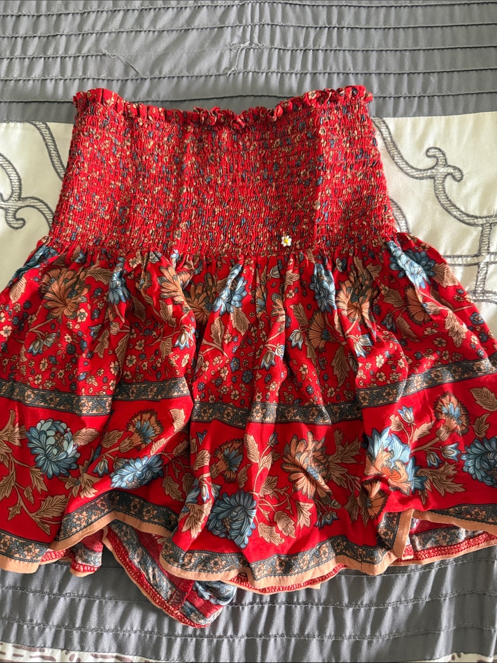 NATURAL LIFE Red Floral Smocked Circle Skirt